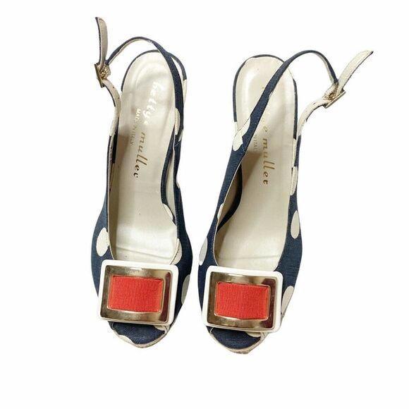 Bettye Muller Blake Polka Dot Marine Cork Heels - Picture 2 of 9